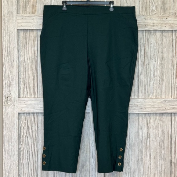 Roz & Ali Pants - Roz & Ali Dark Green Pants with Brown Button Accents At Ankles Sz 20